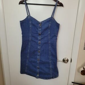 Roxy Blue Stretch Denim Button-Front Sun Dress Y2K Country Chic